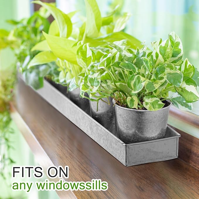 2 Sets Herb Garden Planter Indoor Kit with Trey 10 Pcs Metal Windowsill Plant Pots with Drainage Holes Indoor Herb Planter with Marker and Labels for Home Outdoor Plants(Silver)
