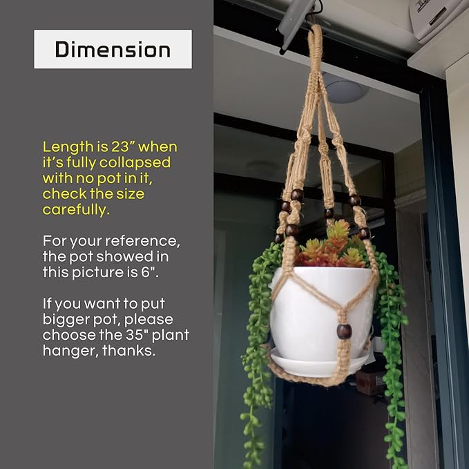 Macrame Plant Hanger 23", Set of 2 No Tassel Hanging Plant Holder Indoor, Sturdy Flower Pot Holder with Hooks - Brown (Pot NOT Included)