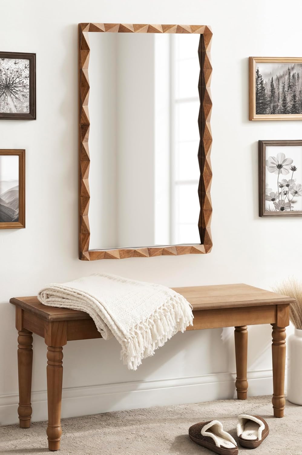 Kate and Laurel Endicott Modern Geometric Rectangle Wall Mirror, 24 x 36, Natural Rustic, Rectangular Dimensional Pieced Wood Mirror for Use as Bathroom Mirror for Over Sink or Cute Nursery Mirror