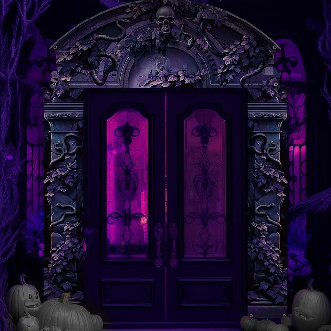 3 Pcs Halloween Cemetery Archway Halloween Cemetery Banners Gothic Outdoor Banners Sign Banner Decorations for Outdoor Party Supplies (Scary Purple)