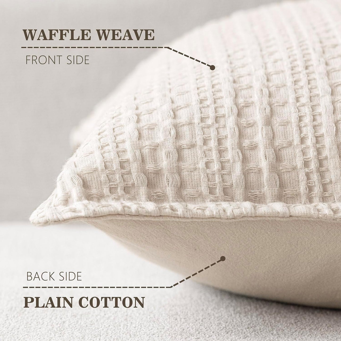 Foindtower Set of 2 Decorative Cotton Waffle Weave Lumbar Throw Pillow Covers Euro Shams Cushion Covers Accent European Pillowcase For Bed Couch Bedroom Living Room Home Decor 12×20 Inch Natural Ivory
