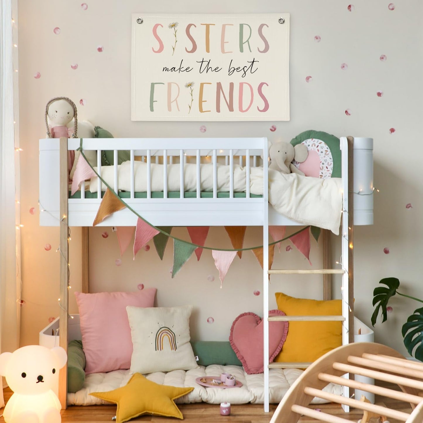 Girls Room Decor, Sisters Make The Best Friends Wildflower Wall Decor Banner Flag for Sisters Room Decoration，Boho Nursery Decor Baby Girls Toddler Kids Bedroom 30x20,girlroom