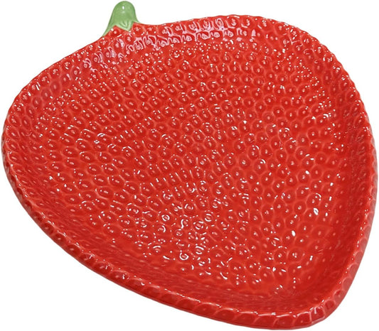 HAN SHENG Strawberry Ceramic Dinner Plate 10 Inch - Microwave & Dishwasher Safe, Berry Design Fruit Themed Decorative Plate for Home Kitchen Restaurant