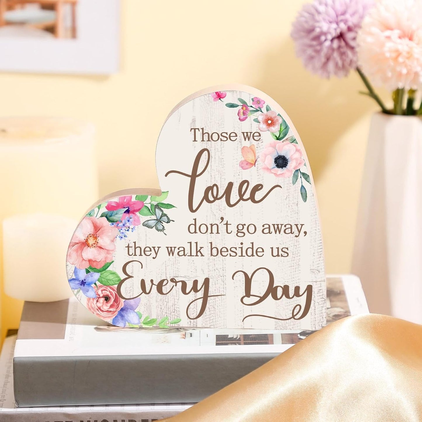 Jetec Sympathy Gift Memorial Wooden Heart for Loss of Loved One Remembrance Bereavement Decor Condolence Sign for Grief Father Mother Son Brother, 6. 3 x 6 x 0. 7 Inches(Flower Style)