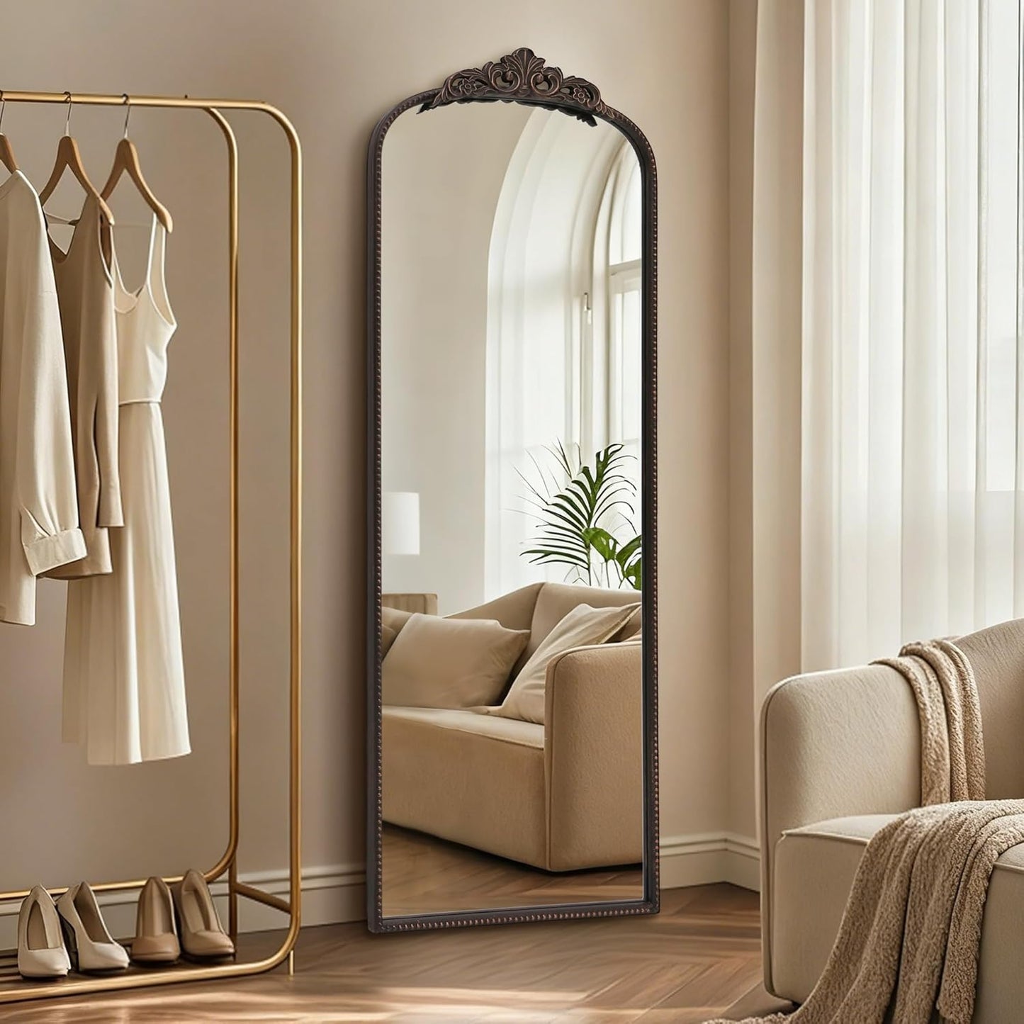 Micasso Bronze Full Length Mirror: 56''x21'' Traditional Ornate Vintage Floor Mirror - Baroque Antique Long Mirrors for Wall/Dressing Room/Bedroom/Entryway/Hallway - Home Decor for Living Room