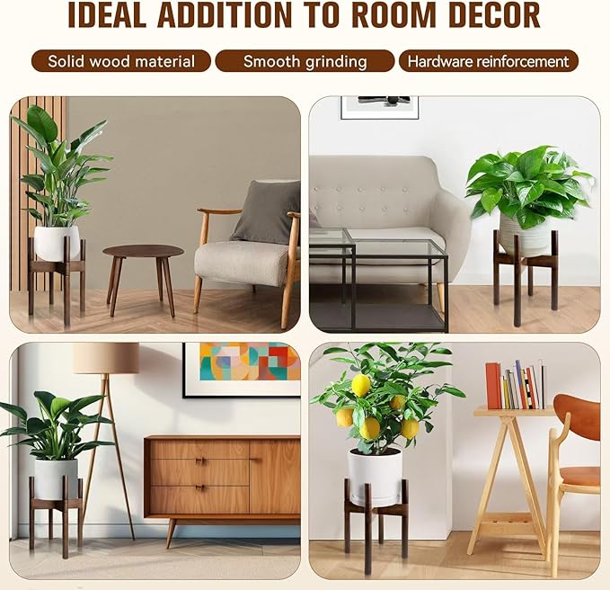 Plant Stand Indoor, Mid Century Modern Plant Holder, Wood Corner Flower Pot Stand for Living Room,(Pot & Plant Not Included),1Pack