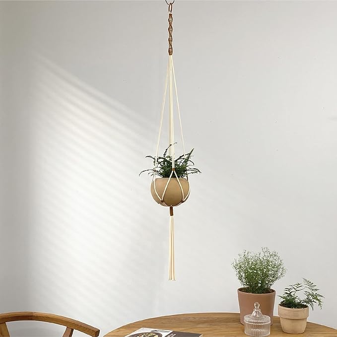Macrame Plant Hanger Polyester Rope 42 Inch Outdoor Indoor Adjustable Hanging Planter for up to 10 Inch Plant Pot Modern Boho Home Decor (1, Ivory/Burnt Orange)