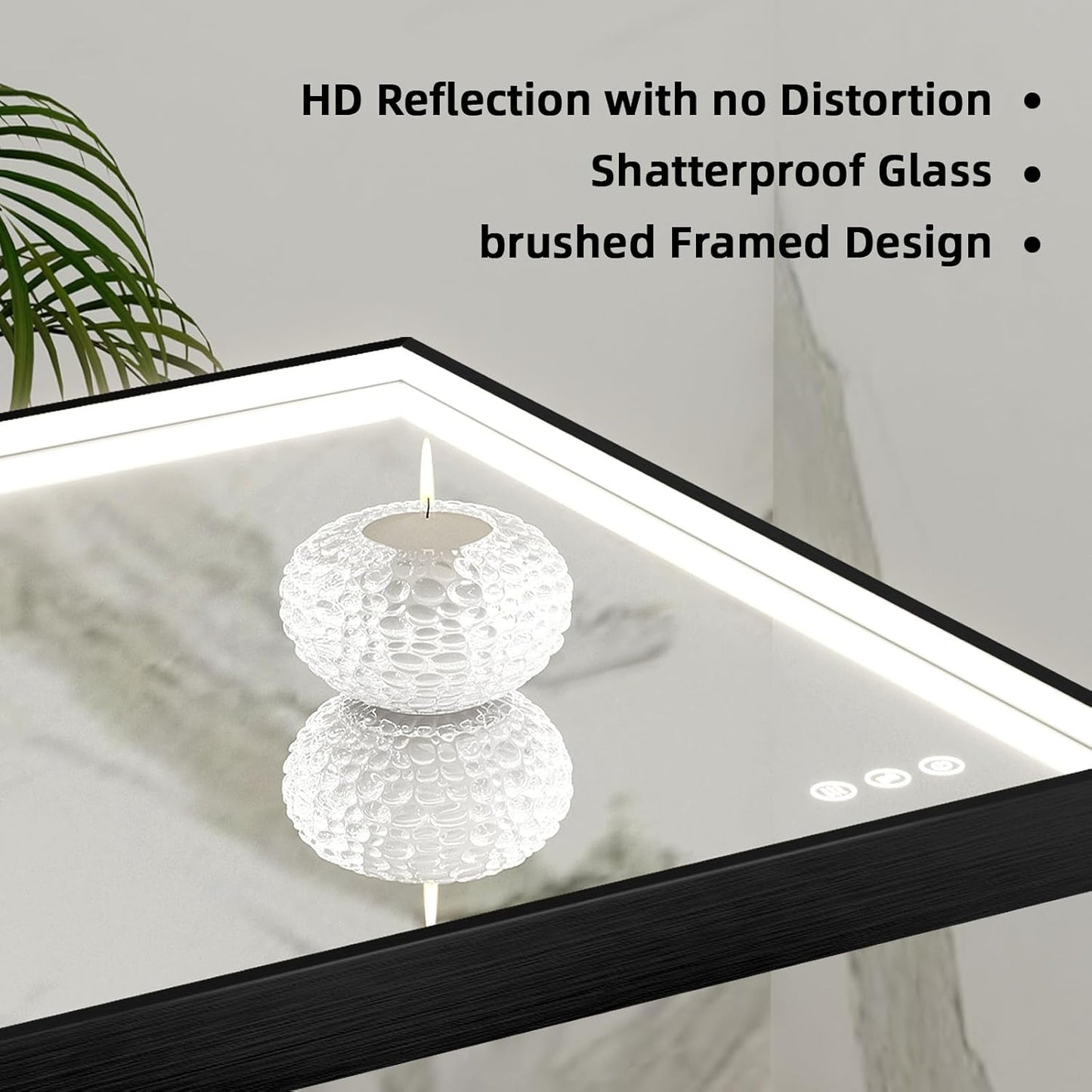LED Bathroom Mirror with Black Framed 28X40 Inch, LED Mirror for Bathroom with Anti-Fog, Stepless Dimmable, Front Lit, Memory Function, Shatter-Proof