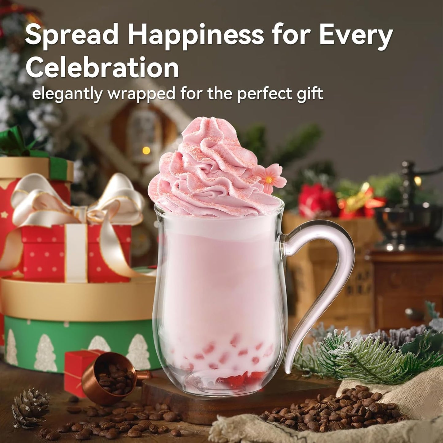 COMI Glass Coffee Cups,8oz Clear Coffee Cups Set of 6,Lightweight Glass Mugs with Colorful Handles,Heat Resistant & Explosion-Proof, Perfect for Home, Cafe, Office