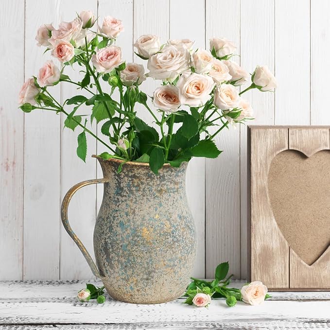 BIG FORTUNE Decorative Pitcher Vase Large Rustic Farmhouse Vase for Flowers Vintage Metal Milk Jug Vintage Decorative Pitcher Kitchen Decorations