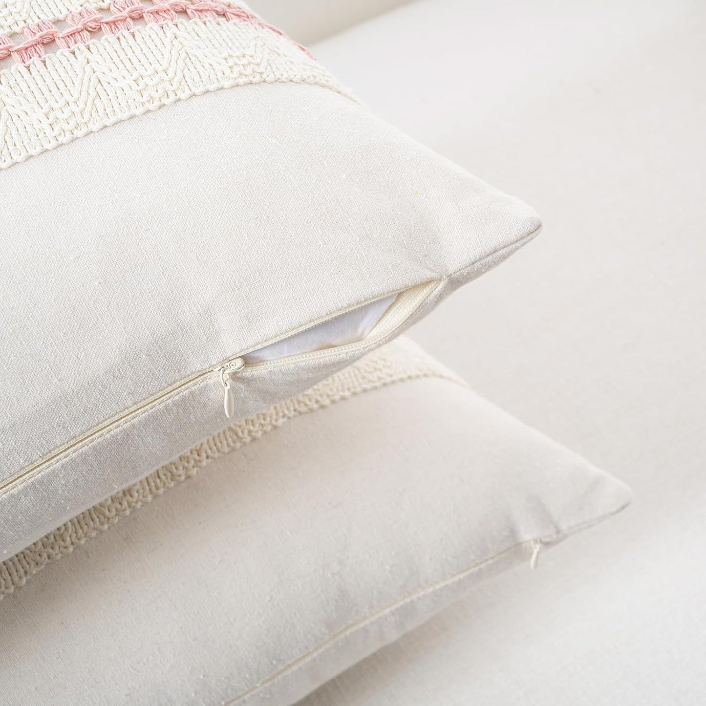 Fancy Homi Set of 1 Boho Pink Big Decorative Throw Pillow Cover 24x24 Inch for Couch Bed Bedroom, Aesthetic Modern Organic Farmhouse Room Decor, Soft Cotton Accent Macrame Woven Cushion Case