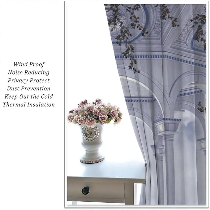 Gothic Castle Blackout Curtains，Romantic Flower Medieval Pattern Drapes Window 2 Panel Rod Pocket Curtain for Bedroom Living Room Decor 21" W X 54" L