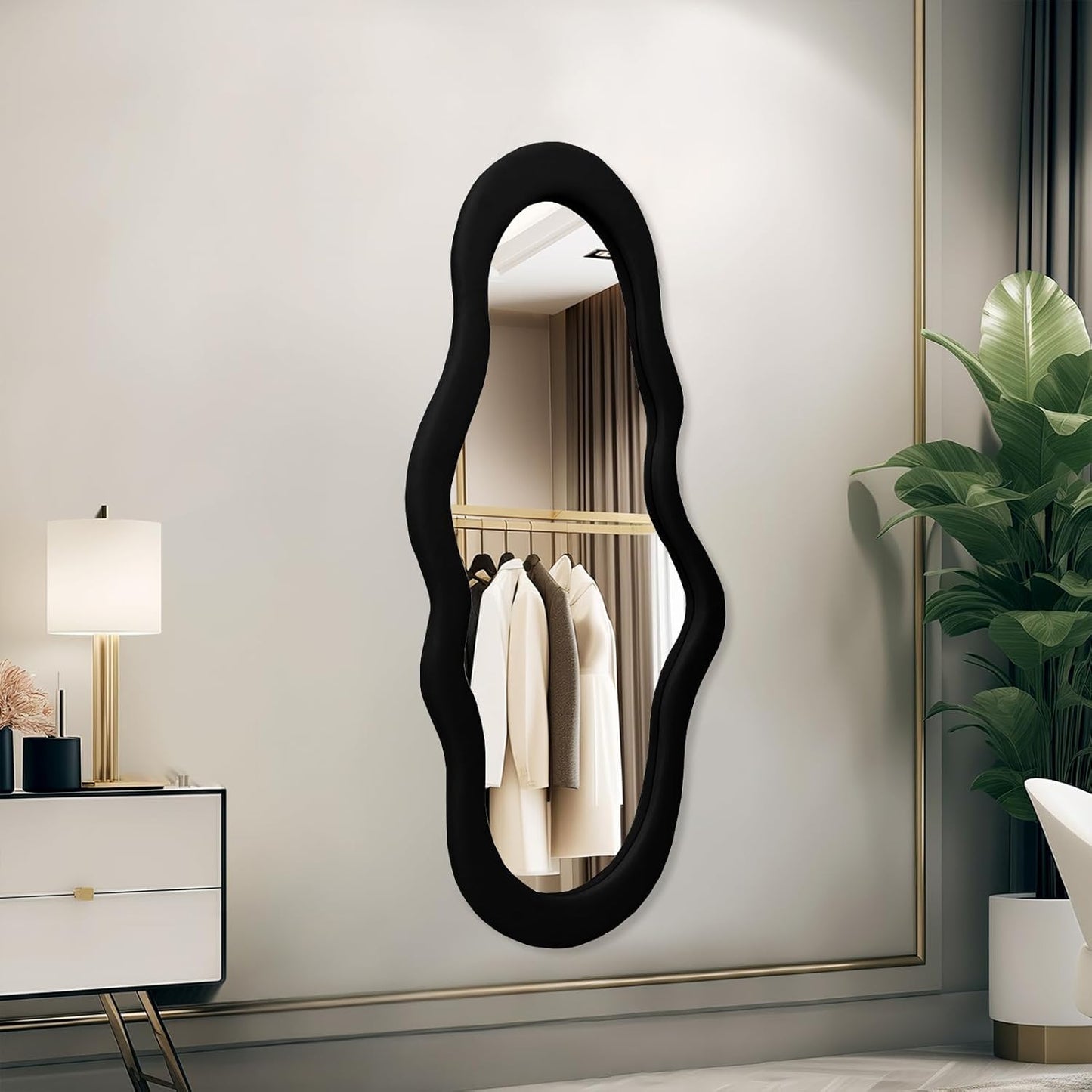 Cloud Shape Black Frame Mirror Unique 44X21 Inch Full Length Wall Mounted Mirror Tall Mirror Full Body Floor Length Mirror Dressing Body Mirror Frameless Mirror for Bedroom Bathroom Living Room