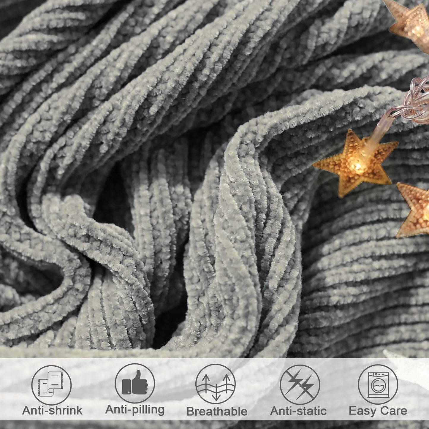 lifein Throw Blanket for Couch, Soft Boho Decor Bed Throw,Cozy Grey Knitted Chenille Small Farmhouse Lightweight Throw (Light Grey,50 * 60")