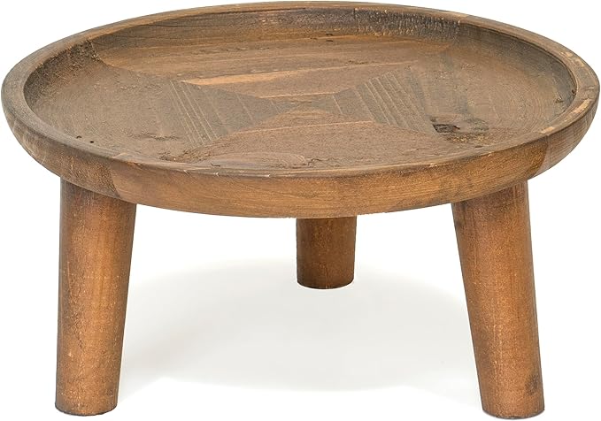 Red Co. 8.75” Dia Round Decorative Wooden Pedestal Plant Stand with Legs, Natural Brown