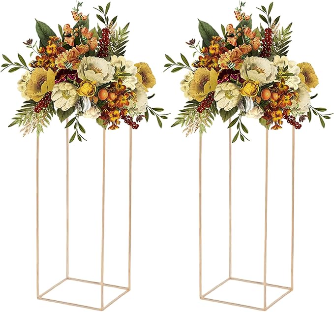 2 Pcs Gold Flower Stand ,Metal Flower Floor Vase Column Geometric Centerpieces Flower Stand for Tables 80cm/31.5in - Wedding & Event Decoration, Home, Party
