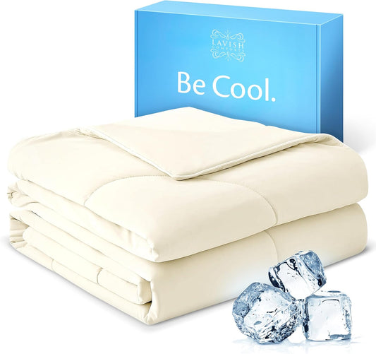 Lavish Comforts® Cooling Comforter King/Cal King Size │Premium Cooling Blanket for Hot Sleepers│ All Season Luxury Soft Cool Blanket │Q-Max>0.4│106"x96" Ivory/Cream│Gift-Ready Box