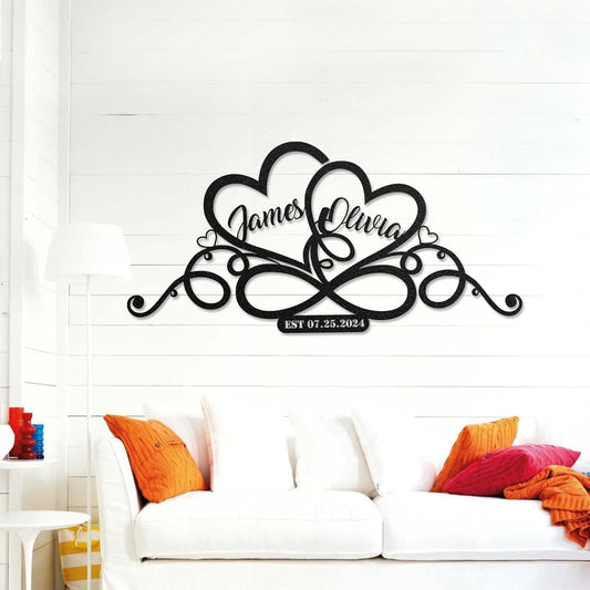 LULLBABYMALL Personalized Love Metal Sign - Customized Names and Date Wall Art, Infinity Metal Signs for New Home, Wedding, Couple, Christmas