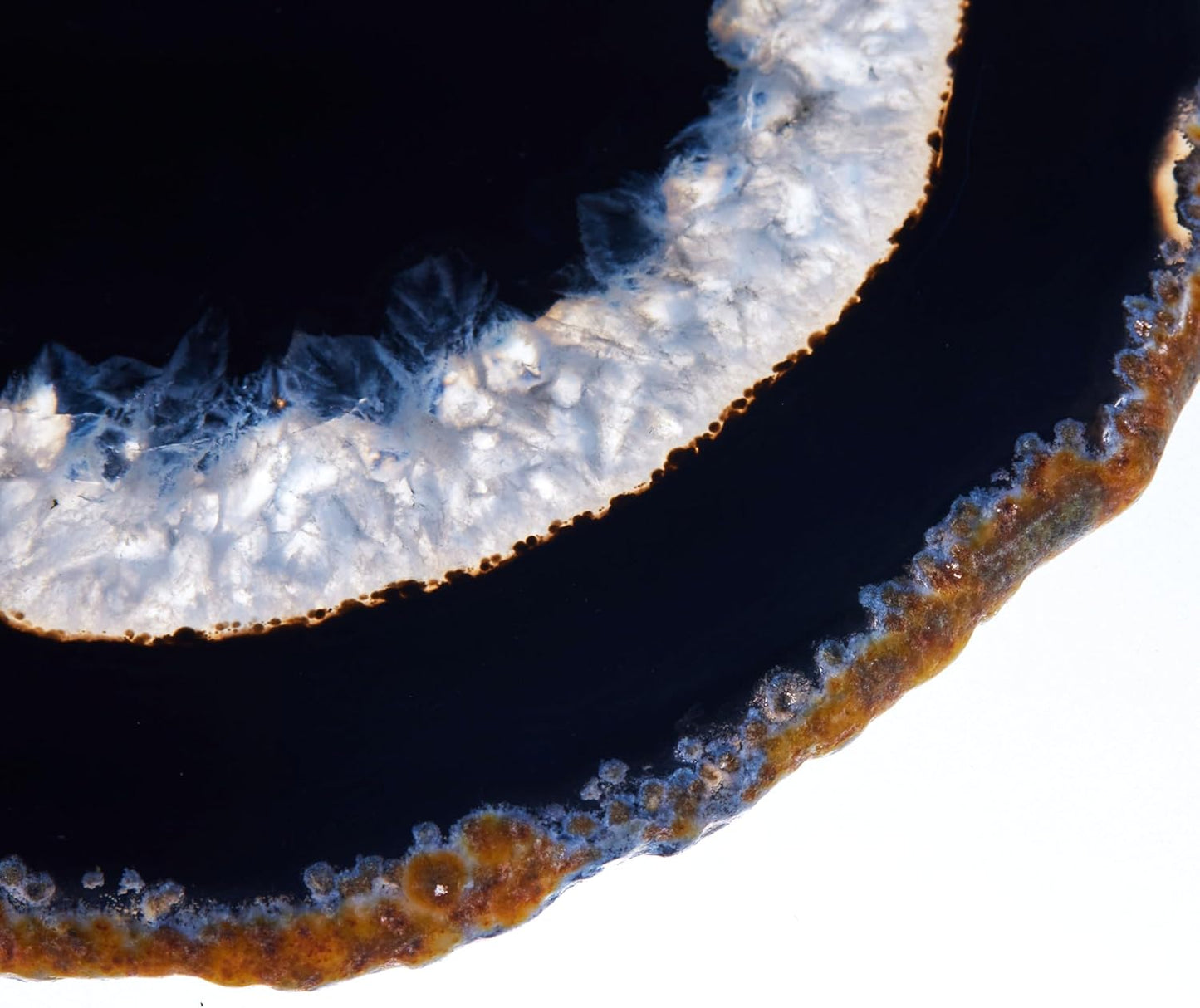 Luxury Lane Large Natural Brazilian Agate Slice Geode Rock Stone Drink Coaster with Wood Holder 4.7-5.5 inch Centerpiece Table Decoration, Black Space