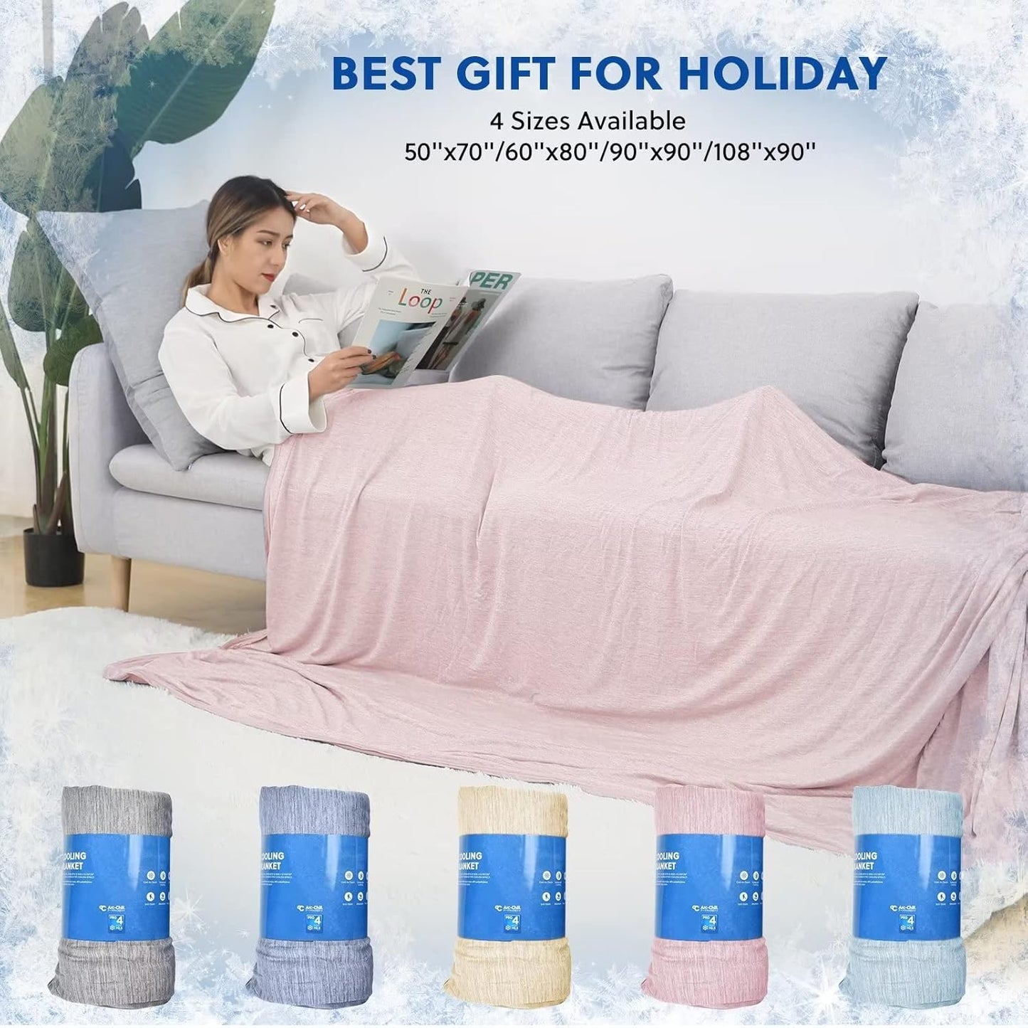 HOMFINE Cooling Blankets for Hot Sleepers - Summer Blanket Thin Lightweight Breathable Soft Double Side Enhanced Cooling for Bed Couch Sofa, Keep Cool for Night Sweats (Pink, 108 x 90 inches)