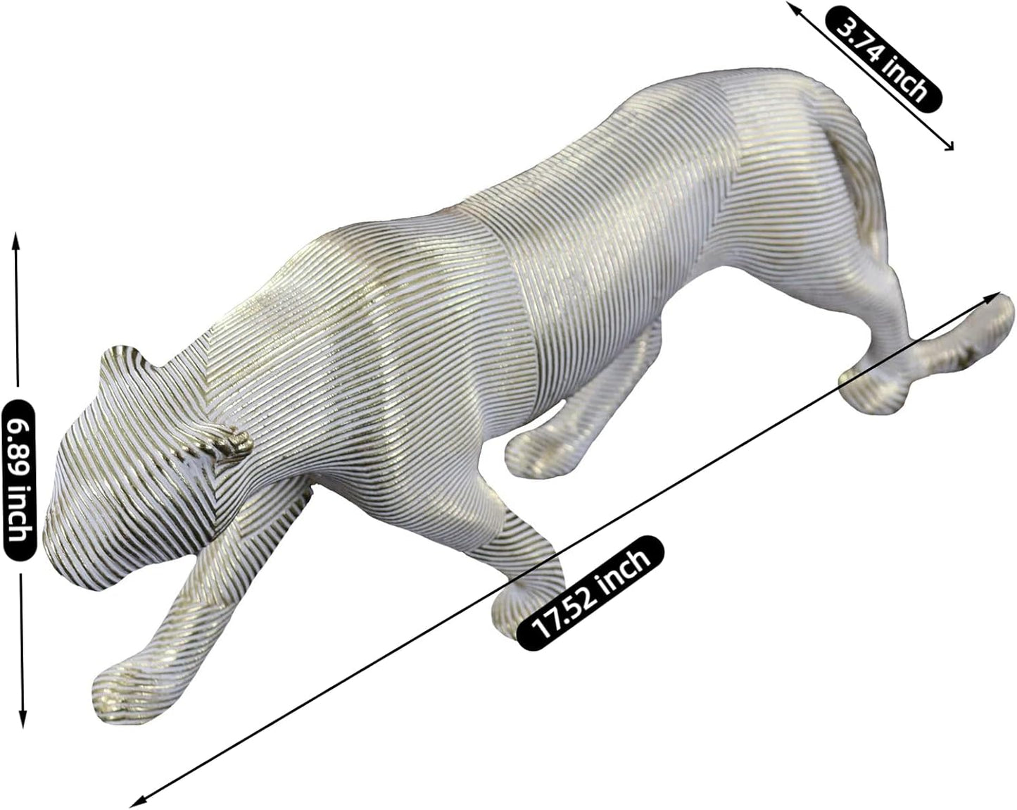 Gold Striped Leopard Statue – Modern Resin Panther Sculpture Figurine – Luxury Animal Decor for Living Room, Office, Shelf & Tabletop – Walking Cheetah Ornament
