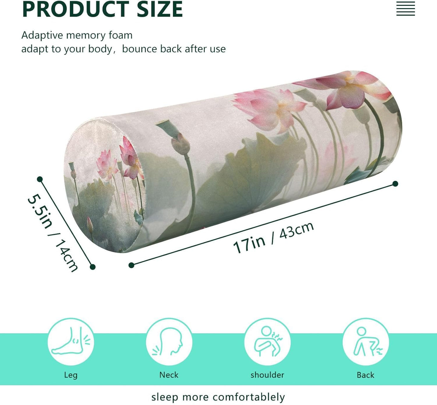 Flower Bolster Pillow, Round Pillow for Bed with Removable Washable Cover, Cylinder Pillows for Head, Neck, Back and Legs Cervical Neck Sleeping 5.5 x 17 Inch