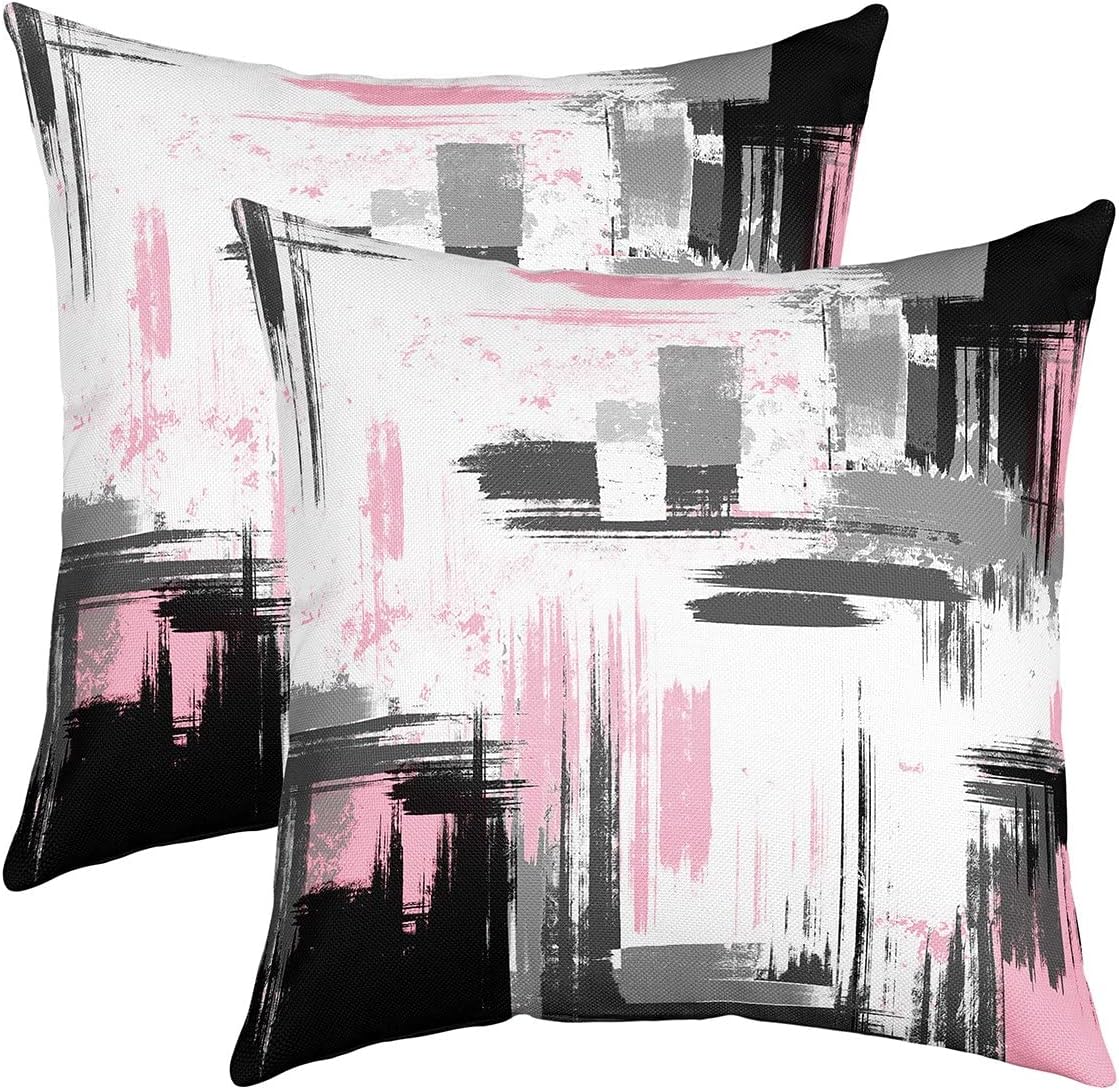 Feelyou Abstract Throw Pillow Covers for Couch Sofa Bed, Set of 2 Modern Abstract Art Decorative Pillows Cushion Covers, Retro Pink White Black Pillow Inserts Not Included, 22x22 inch