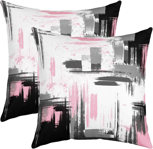 Feelyou Abstract Throw Pillow Covers for Couch Sofa Bed, Set of 2 Modern Abstract Art Decorative Pillows Cushion Covers, Retro Pink White Black Pillow Inserts Not Included, 20x20 inch