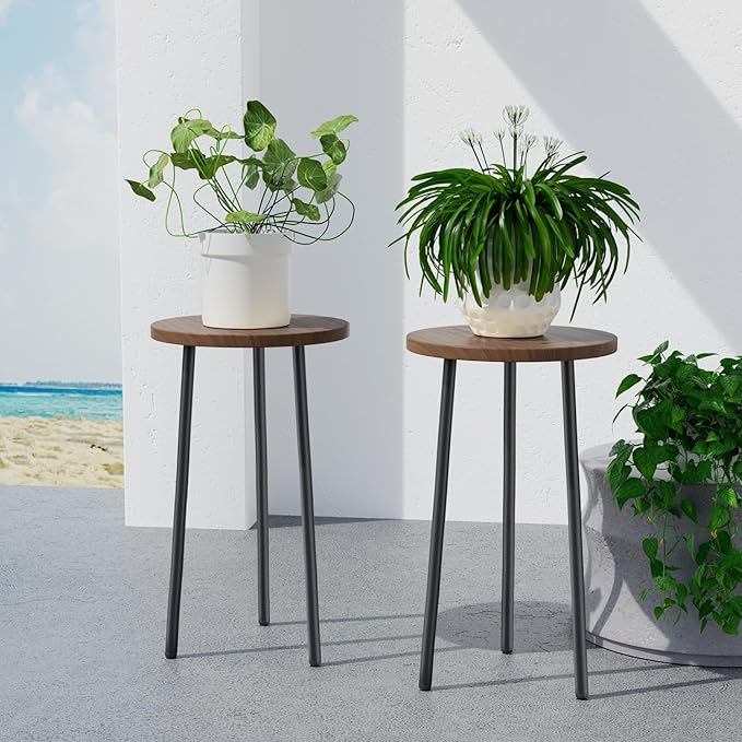 Plant Stand Indoor 2 Pack: Corner Wood 20 Inch Plant Stand Mid Century Modern Decor - Small Round Plant Table for Indoor Plants - Outdoor Plant Holder for Patio Living Room Bathroom Office (Walnut)