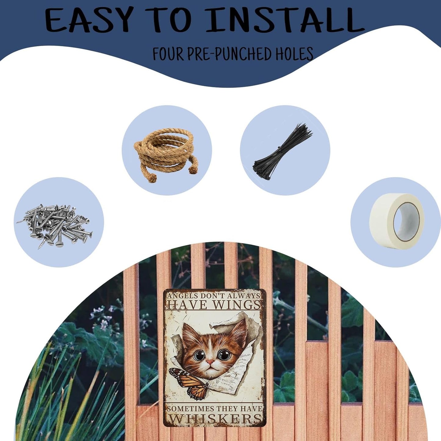 Funny Cat Metal Signs Vintage Angels Don't Always Have Wings Sometimes They Have Whiskers Tin Sign Retro Wall Decor for Home Living Room Garden Yard 8×12 Inch