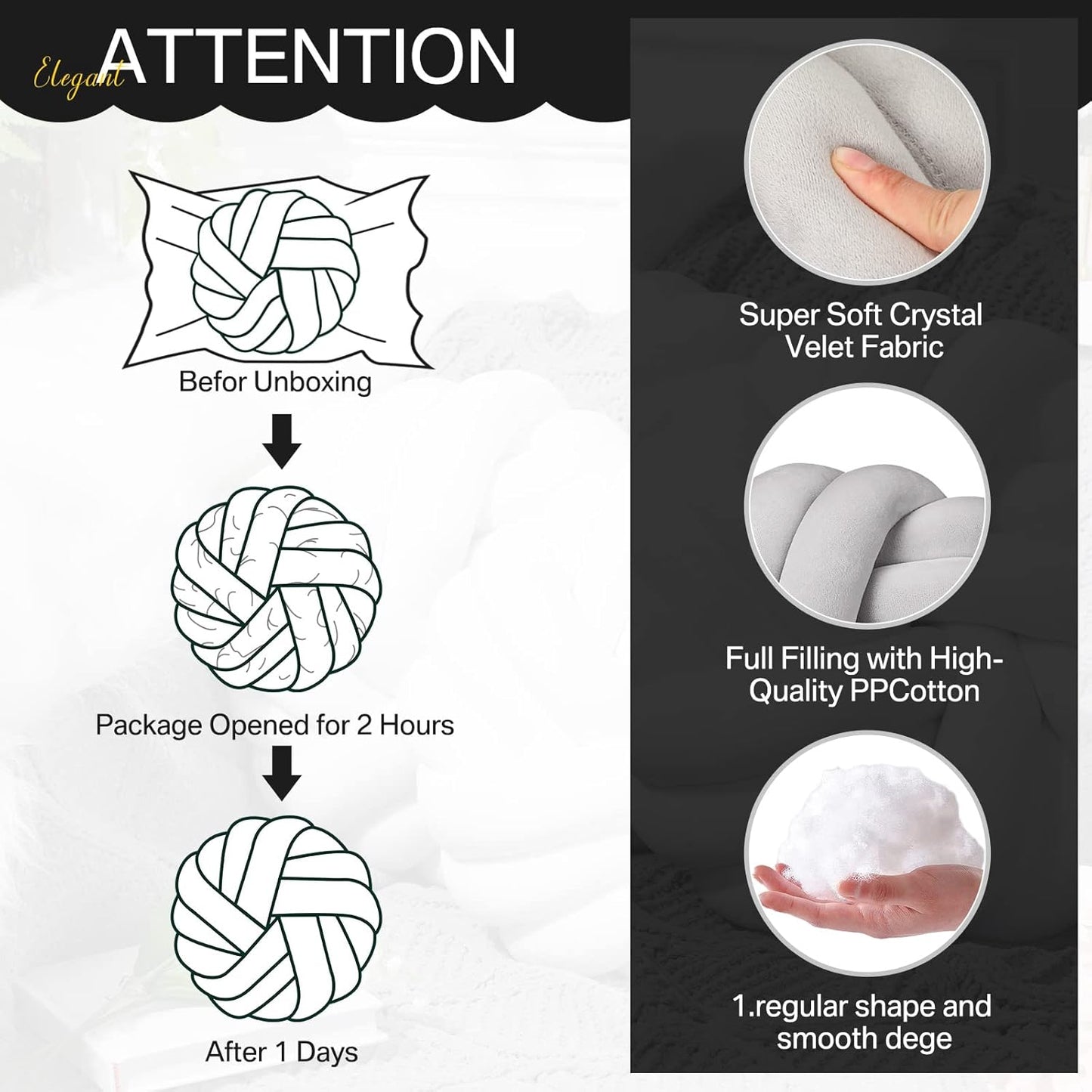 Fumete 2 Pcs 14 Inches Knot Pillow Round Throw Soft Plush Knot Ball Pillow Handmade Knotted Modern Home Decorative Cushion for Bed Bedroom, Sofa, Couch (Gray)