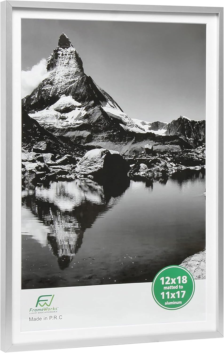 FrameWorks 12x18 Matted to 11x17 Picture Frame – Aluminum Frame w/Tempered Glass, Removable Mat for Photos, Poster, Art, Stylish Wall Frame for Home Decor, Gallery Walls, Office, Living Room - Silver