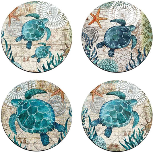 Marine Life Round Coaster Set - Made of Recycled Rubber - Set of 4
