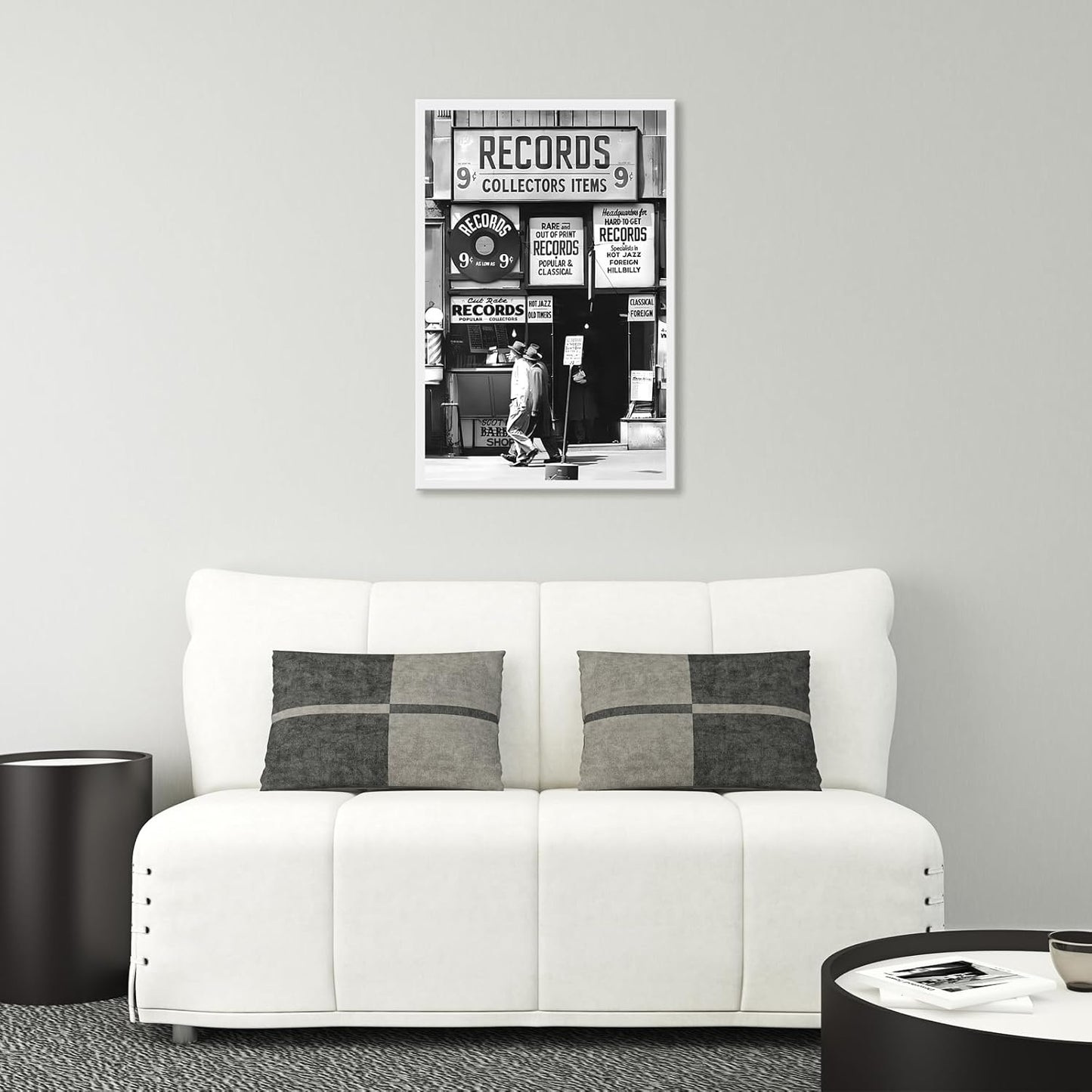 Framed 8x12inch Fashion Black And White Photography Wall Art Vintage Preppy Record Shop Poster Retro Trendy Music Art Aesthetic Canvas Print for Music Lovers Gifts