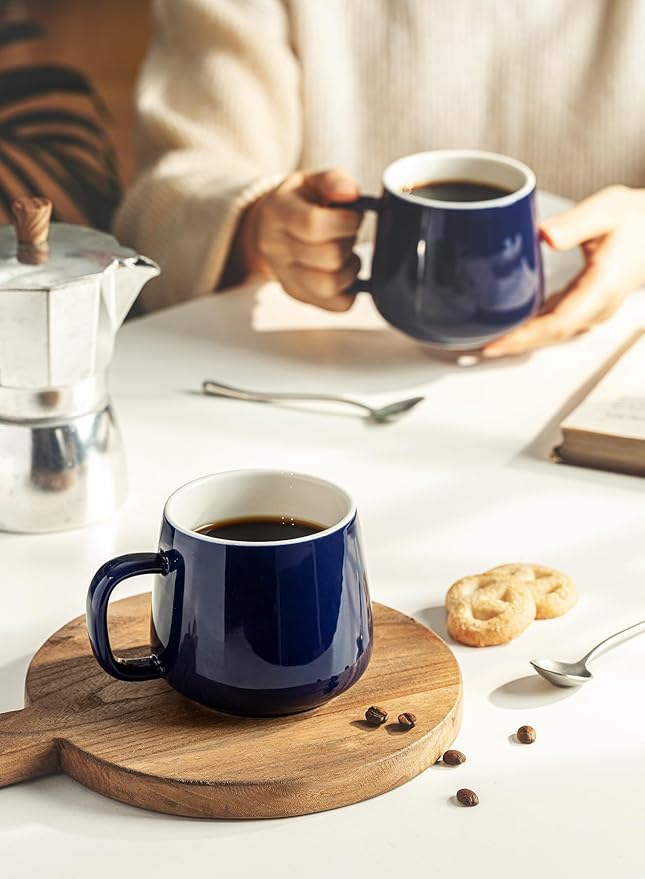 Teocera Ceramic Coffee Mug Set of 4-12 oz Coffee Mugs with Large Handles for Hot or Cold Drinks Like Latte, Cocoa, Tea or Juice - Smooth Ceramic, Dishwasher Safe, Navy