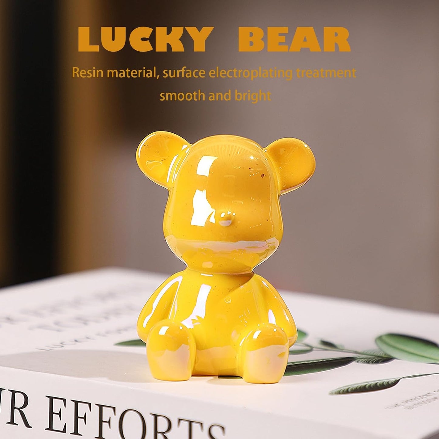 Home Decor Lucky Bear Figurine Tabletop Decor Animal Statue Ornaments Shelf Decorations Small Sculpture for Living Room Bedroom Office Desktop Cabinets