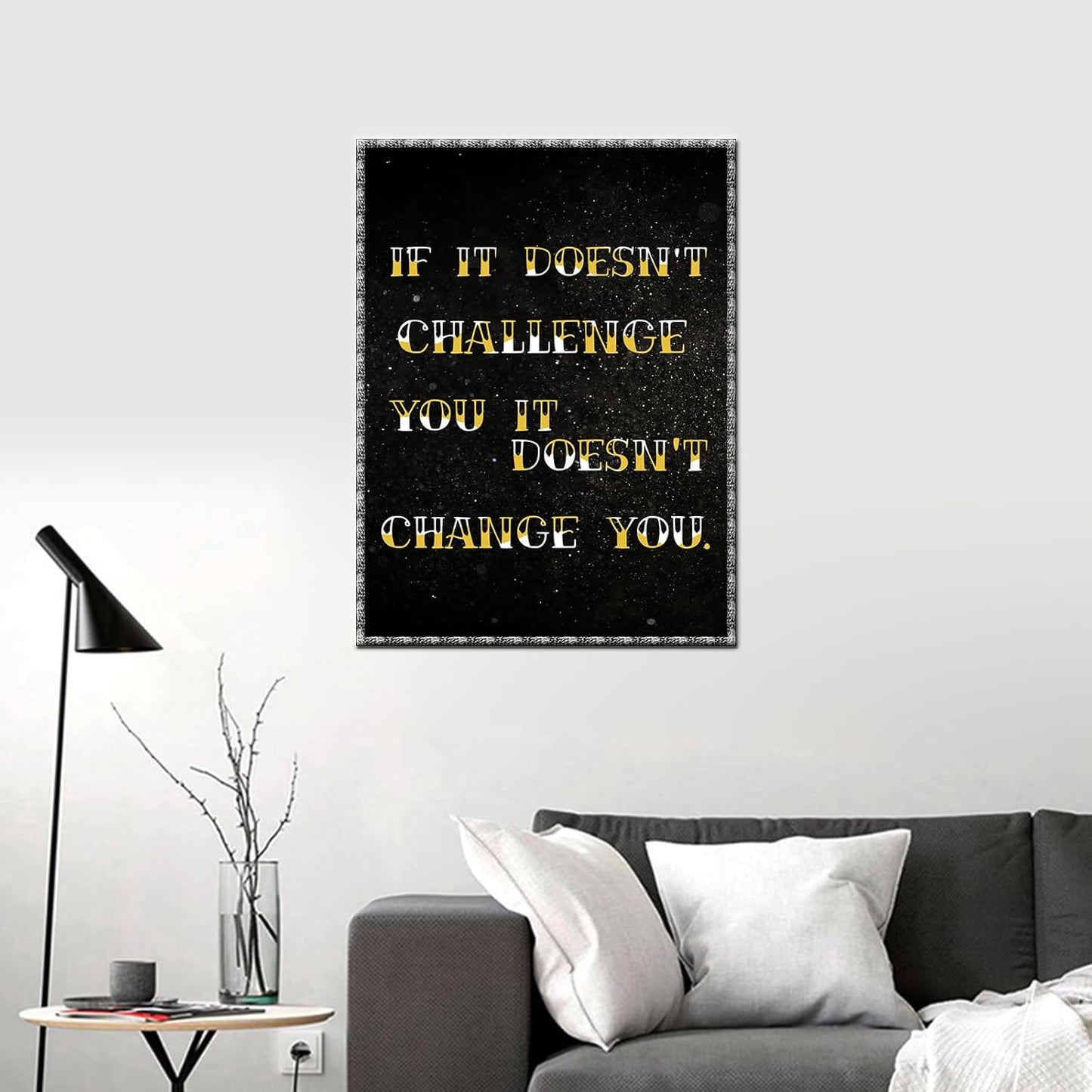 Inspirational Canvas Painting Wall Art Challenge Positive Quote Wall Art Black Background Starry Sky Poster Motivational Framed Artwork Prints Picture for Home Office Wall Decor [18''Wx 24''H]