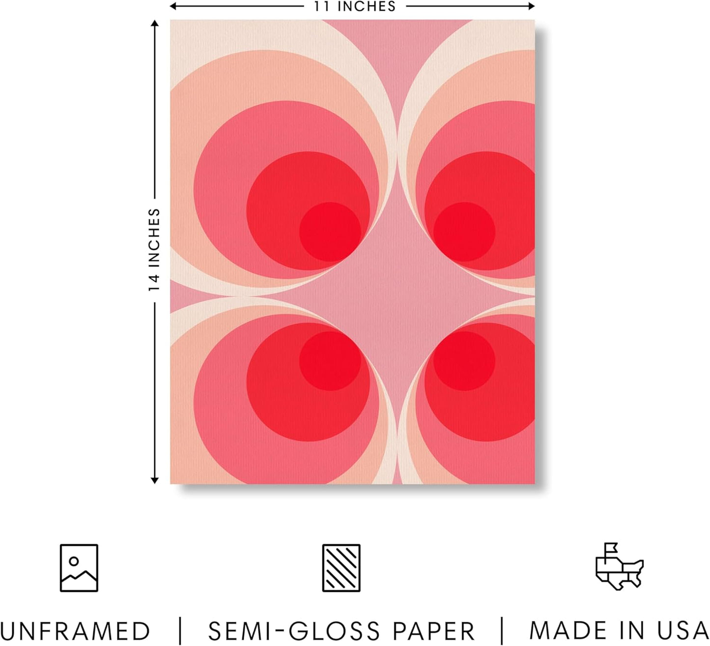 HAUS AND HUES Colorful Abstract Wall Art - Minimalist Retro Picture for Living Room Decor, Red and Pink Modern Wall Art Painting (Pink Mod, Unframed, 11x14)