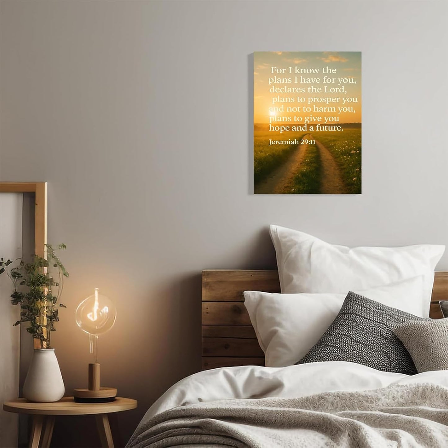 Jeremiah 29 11 Wall Art Bible Verse Watercolor For I Know The Plans I Have For You Poster Scripture Print Canvas Painting Christian Prayer Room Office Decor Framed 12 * 18 Inch