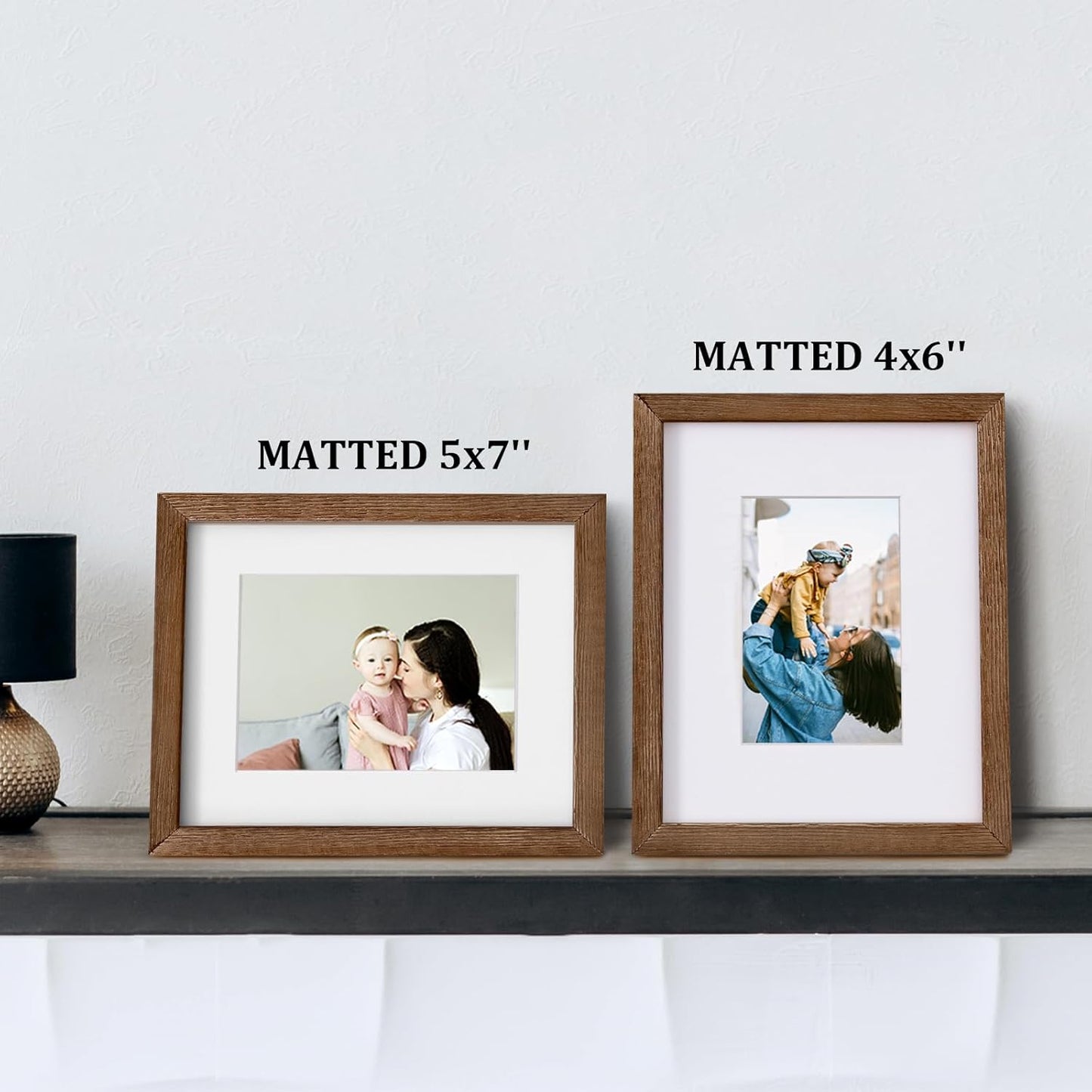 Egofine 8x10 Picture Frames Set of 4, Made of Solid Wood Covered by Plexiglass 4x6 and 5x7 with Mat or 8x10 without Mat, for Table Top Display and Wall Mounting Photo Frame,Walnut Brown