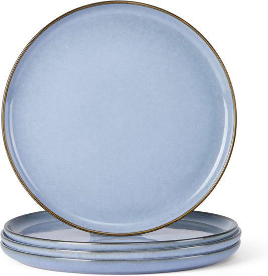 Herogo 4-Piece Stoneware Dinner Plates Set, 10.43" Ceramic Round Plate Set, Handmade Double Reactive Glaze Dinnerware Plates for Kitchen, Microwave, Oven and Dishwasher Safe, Haze Blue