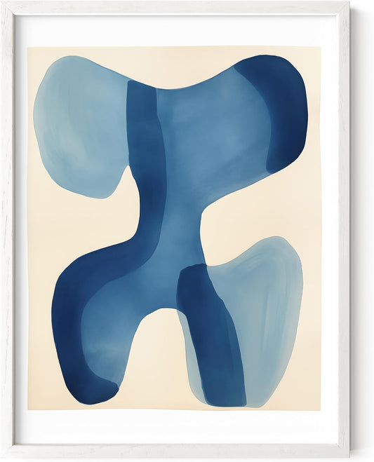 HAUS AND HUES Modern Abstract Wall Art - Blue and Green Living Room Art, Modern Artwork for Walls, Minimalist Picture for Living Room(Blue Shapes, White Frame, 12x16)