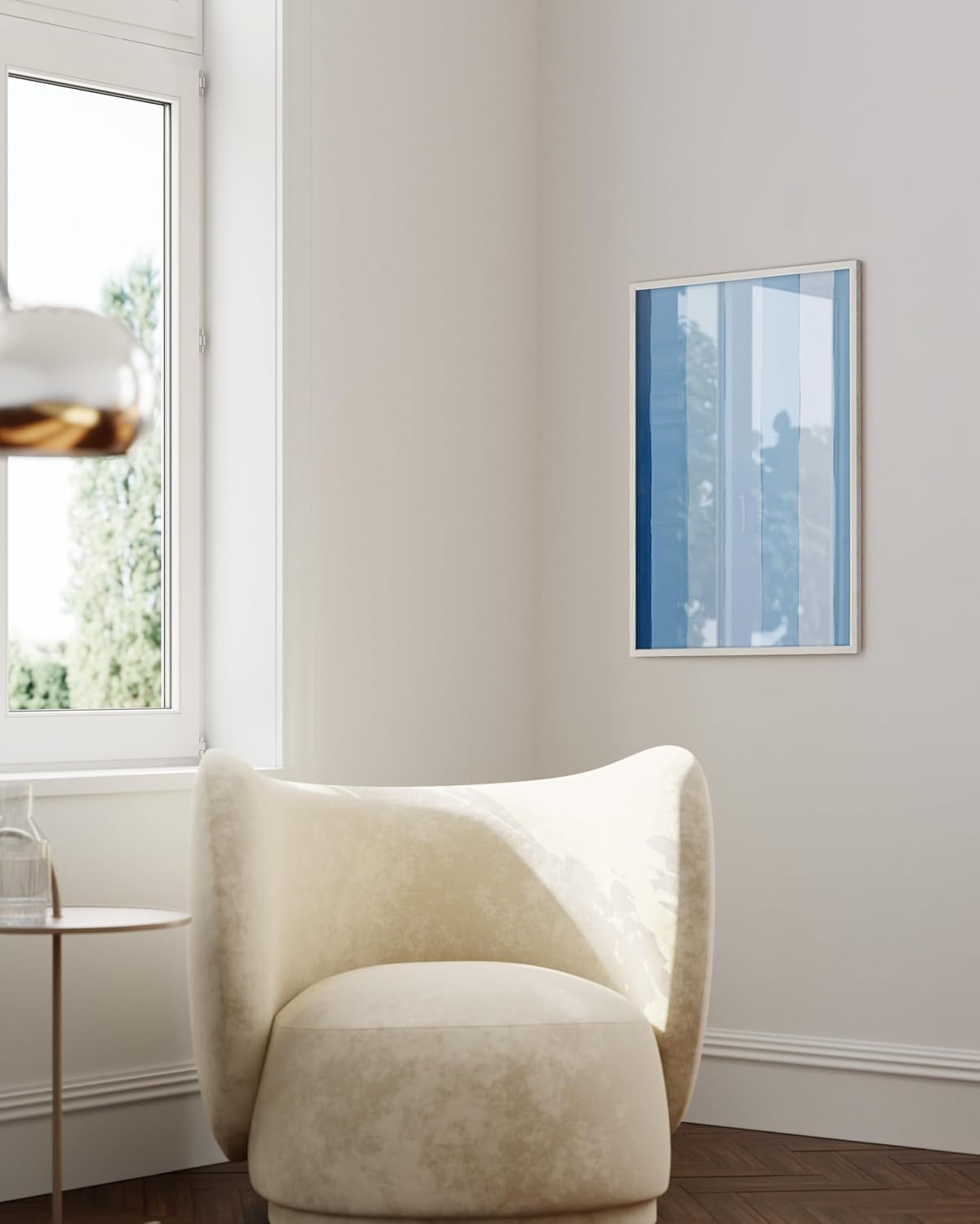 HAUS AND HUES Modern Abstract Wall Art - Blue and Green Living Room Art, Modern Artwork for Walls, Minimalist Picture for Living Room(Painted Stripes, White Frame, 24x36)