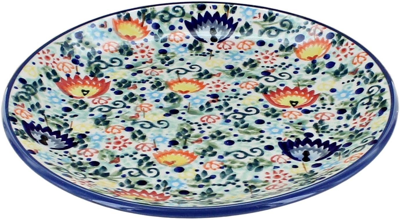 Blue Rose Polish Pottery - Green Desert Oasis Dessert Plate - 7" Diameter - Beautiful Plate for Cake, Appetizers, or Snacks