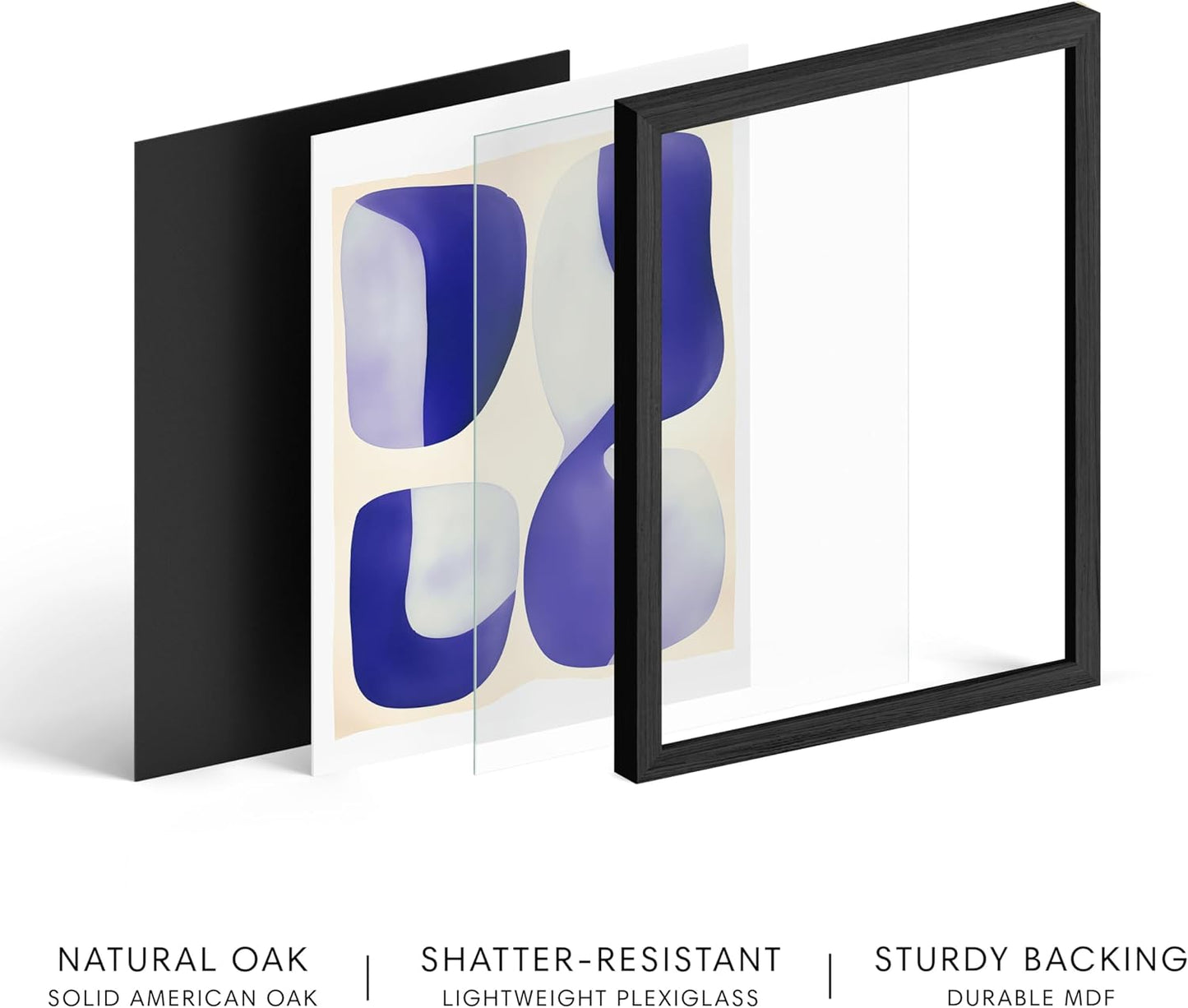 HAUS AND HUES Modern Abstract Wall Art - Blue and Green Living Room Art, Modern Artwork for Walls, Minimalist Picture for Living Room(Blue Tribal Shapes 2, Black Frame, 16x20)