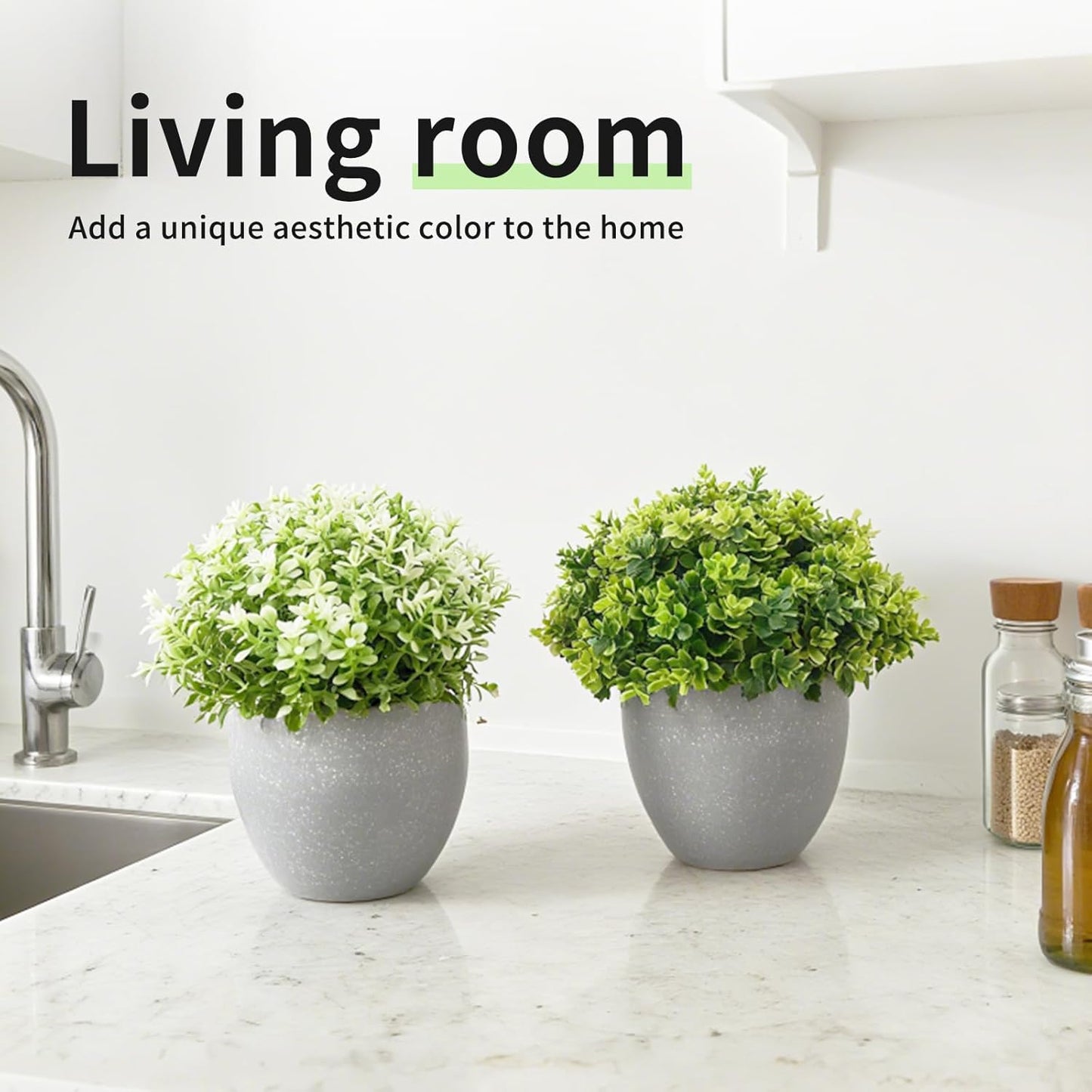 Cutepet 2 Pack Small Fake Plants, Realistic Artificial Greenery Faux Plants Potted Indoor/Outdoor for Home、 Office Desk & Bathroom Decorations,Adjustable Leaves, Maintenance-Free