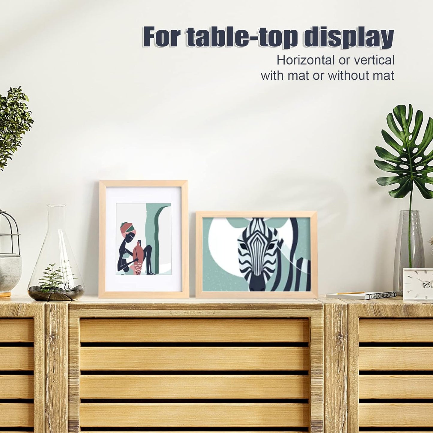 KINLINK A4 Picture Frame Natural, Solid Wood Frames with Acrylic Plexiglass for Pictures A5 with Mat or A4 without Mat, Tabletop and Wall Display Photo Frame, Set of 4