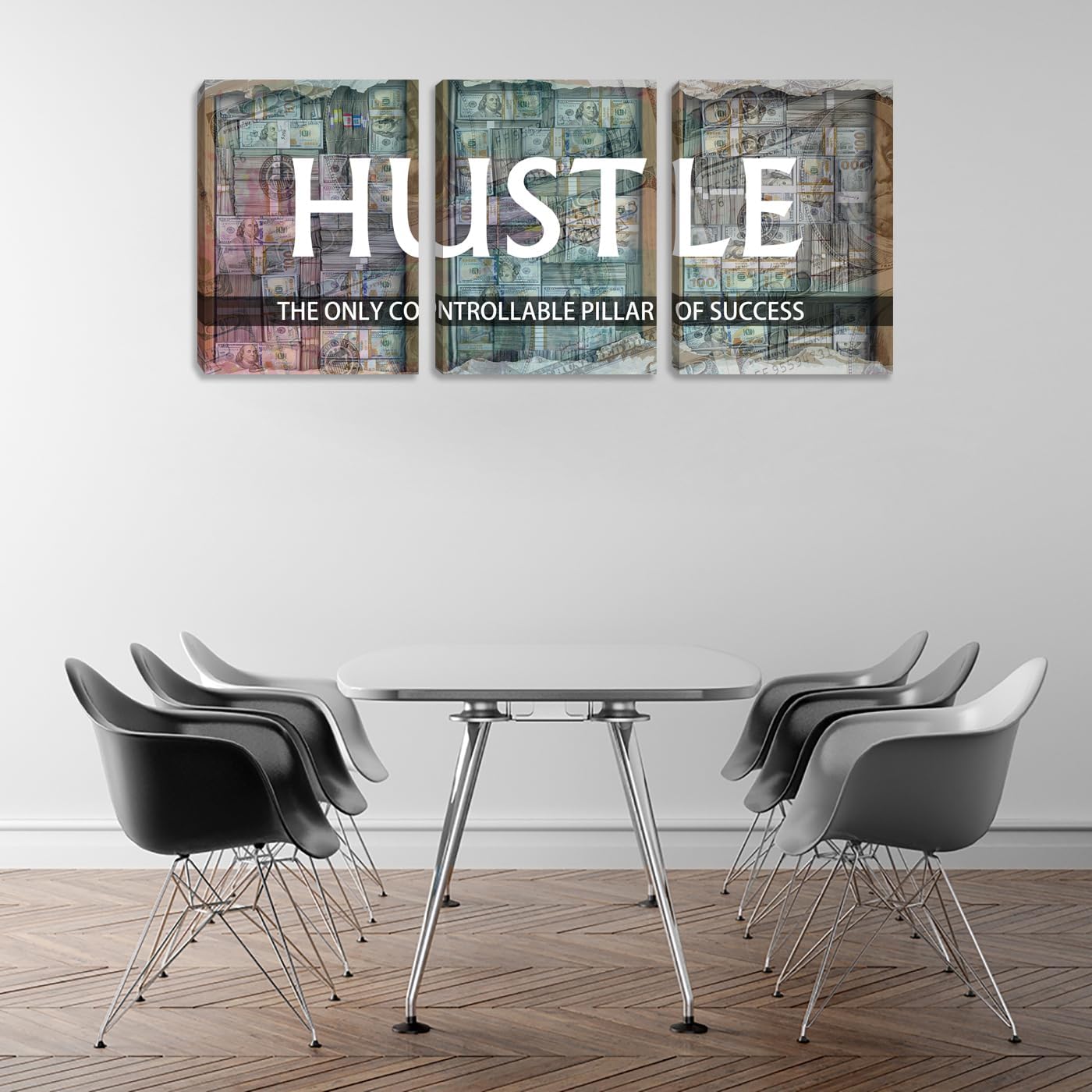 Hustle Quote Wall Art Canvas Painting Wall Art 3 Pieces Motivational Positive Poster Office Wall Decor Poster Framed Artwork Prints Picture Room Decor Living Room Bedroom Wall Art(36”Wx16”H)