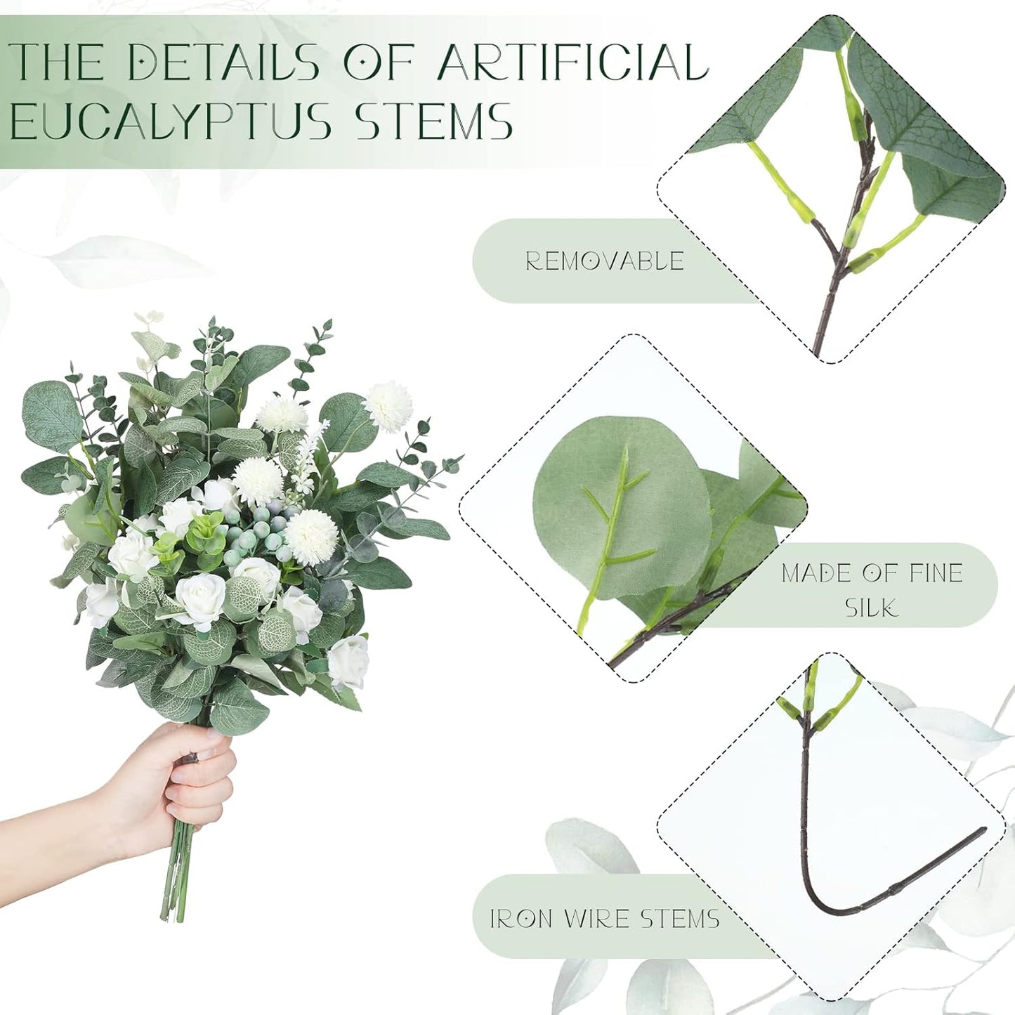 Giegxin 600 Pcs 3 Kinds Mixed Eucalyptus Leaves Stems Bulk Artificial Silver Dollar Leaves Picks Dried Eucalyptus Bundle Faux Spray for Wedding Vase Bouquet Floral Arrangement (Green)