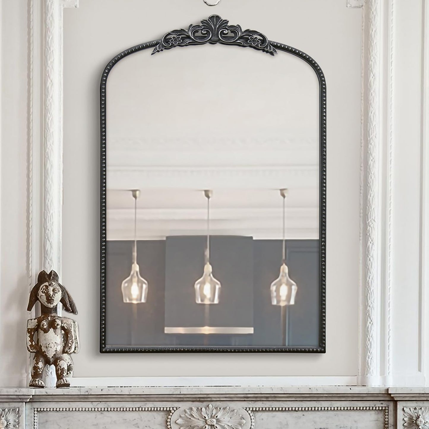 Micasso Vintage Wall Black Mirror: 24" x 36" French Baroque Antique Mirror - Traditional Ornate Decorative Arched Mirrors for Wall/Bathroom/Entryway/Fireplace/Hallway - Home Decor for Living Room